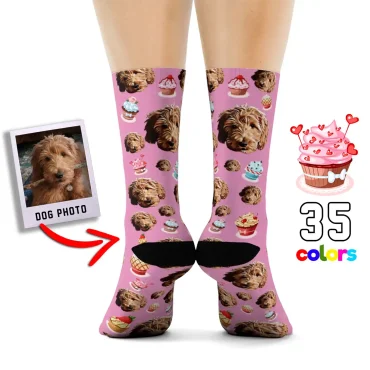 Custom Dog Photo Socks – Cupcake