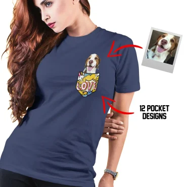 Shirt with dog in the pocket.