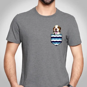 Shirt with dog in the pocket.