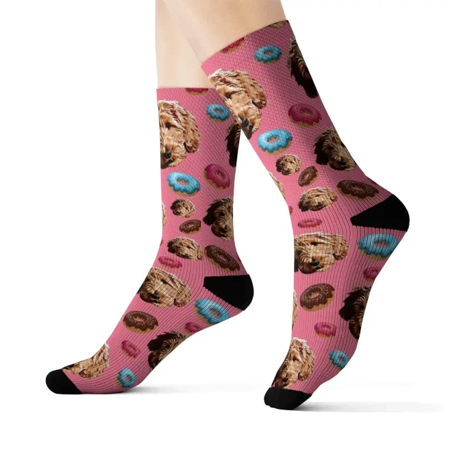 Custom Dog Photo Socks – Doughnuts - Image 2