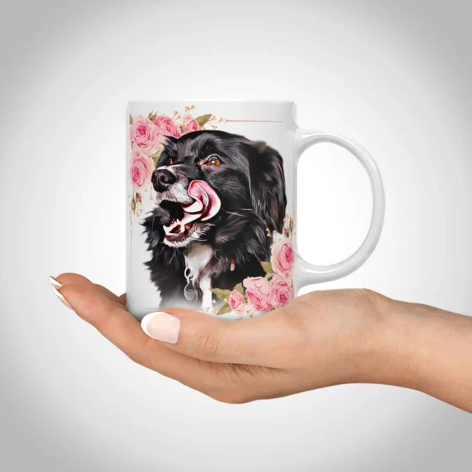 Dog Face Mug - Floral frame - Image 3