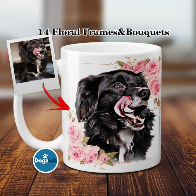 Dog Face Mug - Floral frame