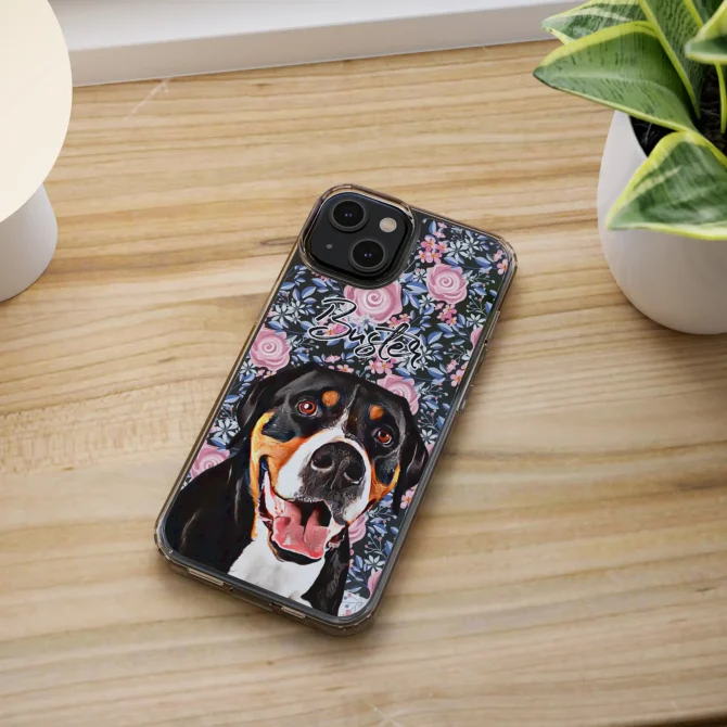 Custom Dog Portrait Phone Case - Floral - Clear - Image 4