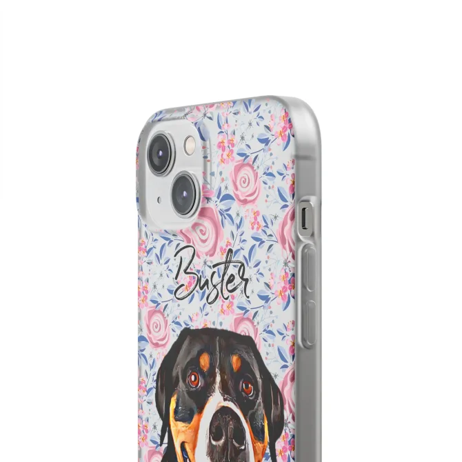 Custom Dog Portrait Phone Case - Floral - Clear - Image 5