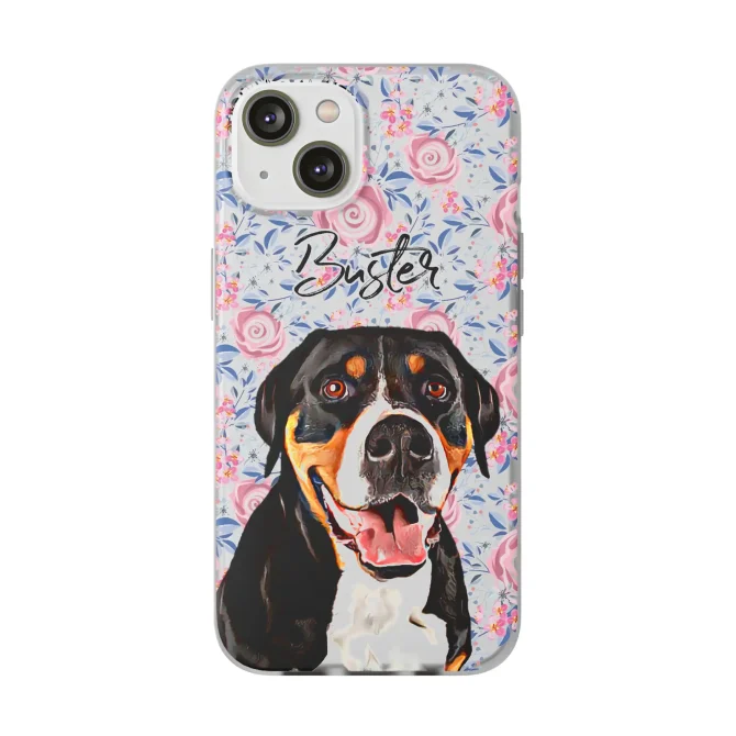 Custom Dog Portrait Phone Case - Floral - Clear - Image 3