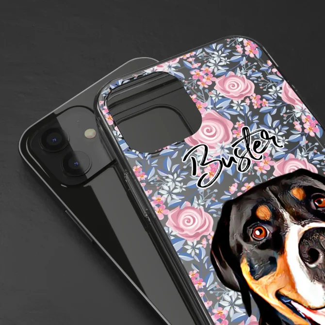 Custom Dog Portrait Phone Case - Floral - Clear - Image 2
